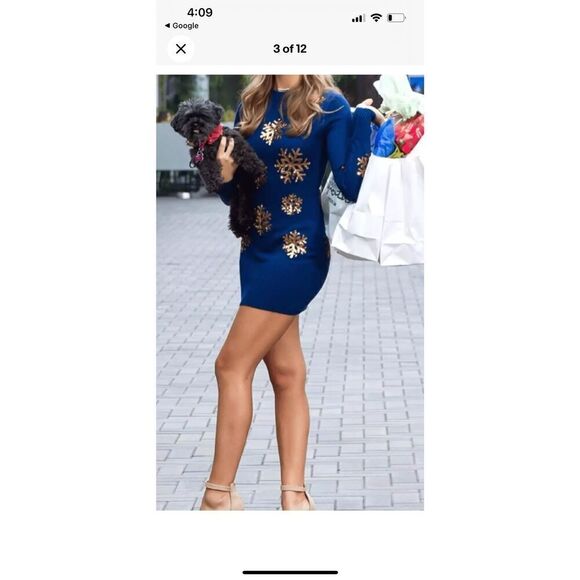 Tipsy Elves Blue Sequin Snowflake Dress XXL Sweater Dress - Picture 2 of 10